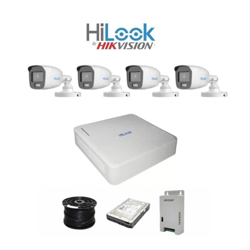Kit Monitoramento 4 Câmeras HiLook ColorVu Full HD Colorida À Noite + HD