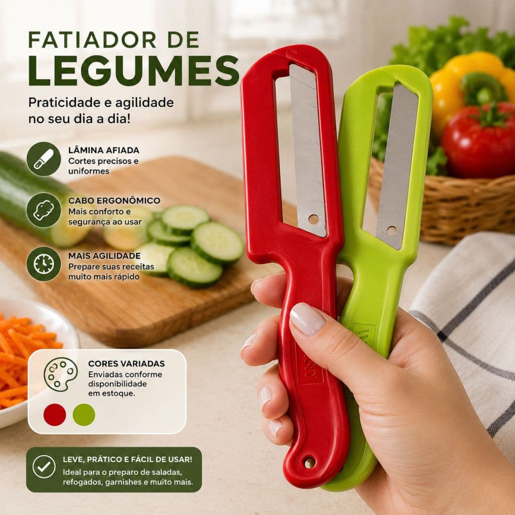 Kit 2 Fatiadores Cortadores de Legumes Verdura Resistente Corta Fácil e Fininho