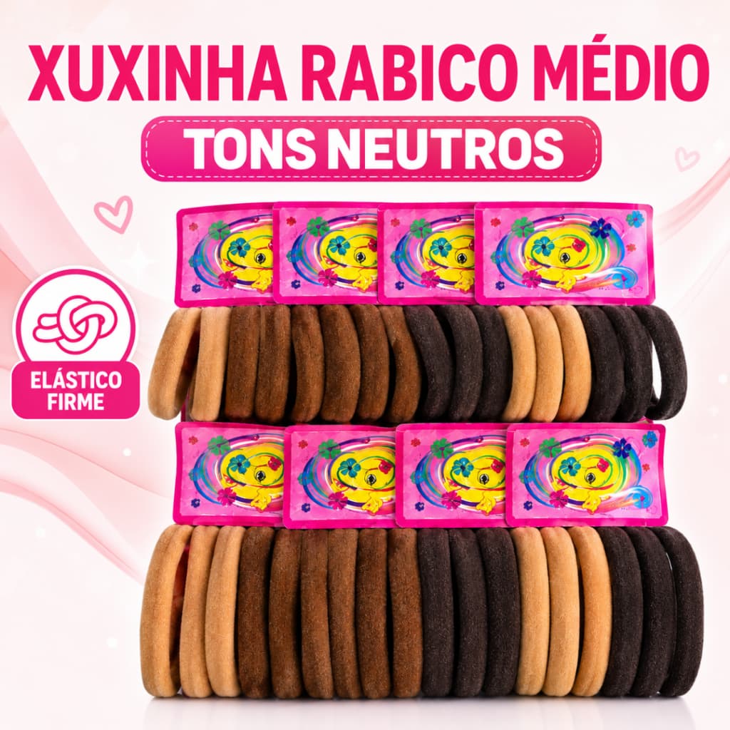 Xuxinha Rabicó Médio Elástico de Cabelo Tons de Marrom Pacote 72 Unid
