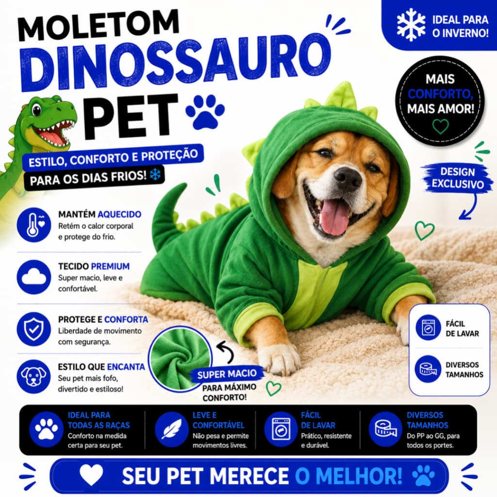 Roupa Pet Dinossauro Inverno Soft Tam 12