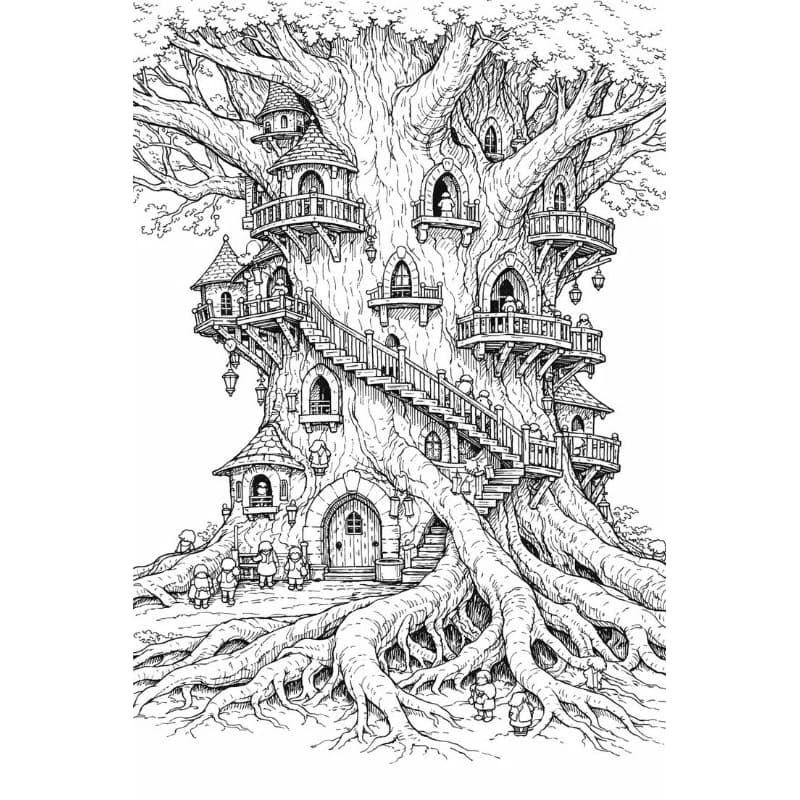 Desenhos para Colorir Casas na Árvore Pinte e Relaxe