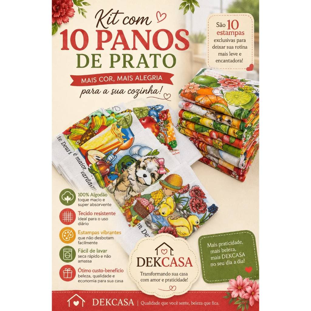 Kit 10 Panos De Prato 44x75 Atacado Para Copa Cozinha Alta Absorção 100% Algodão