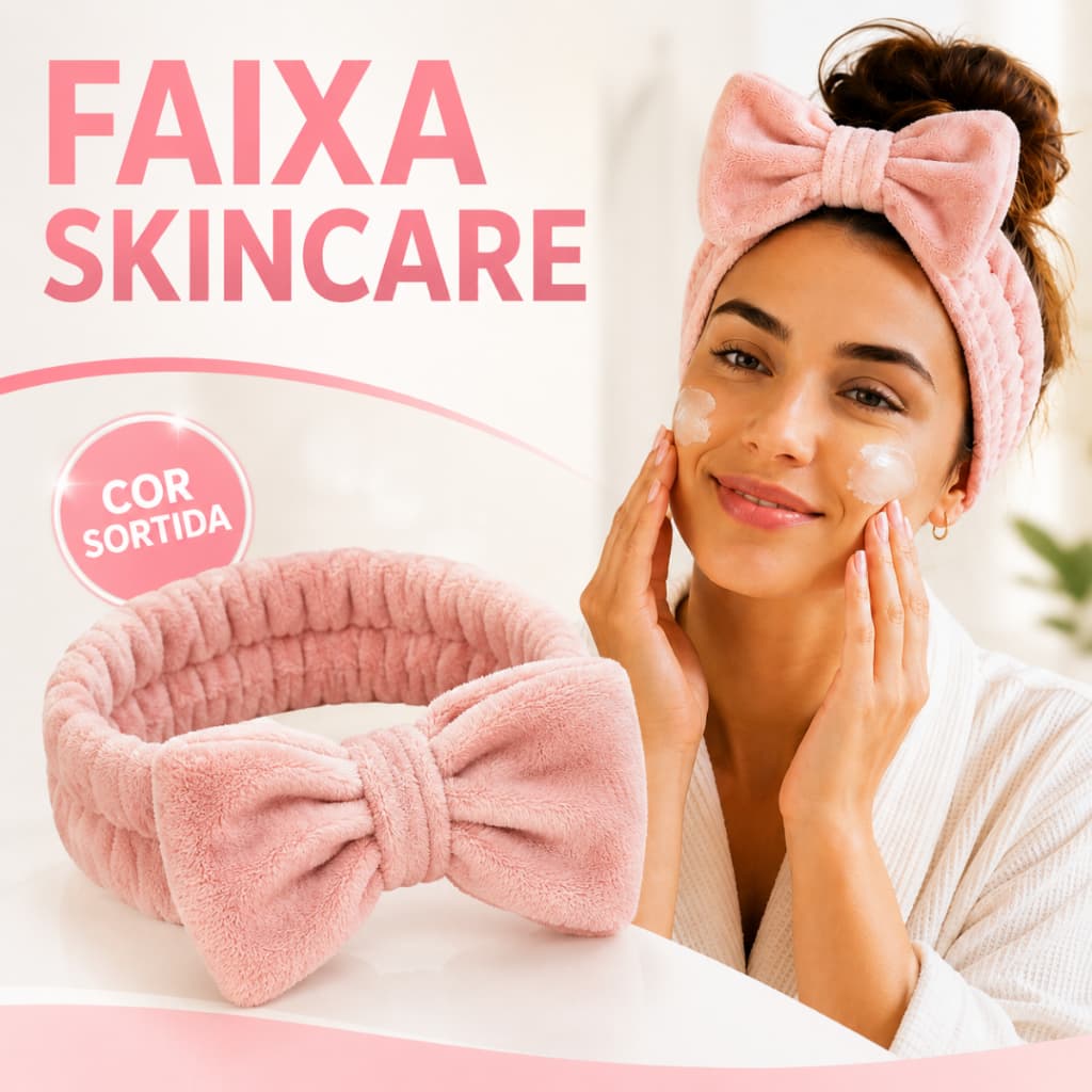 Faixa de Cabelo Feminina Skincare com Laço Maquiagem Cor Sortida