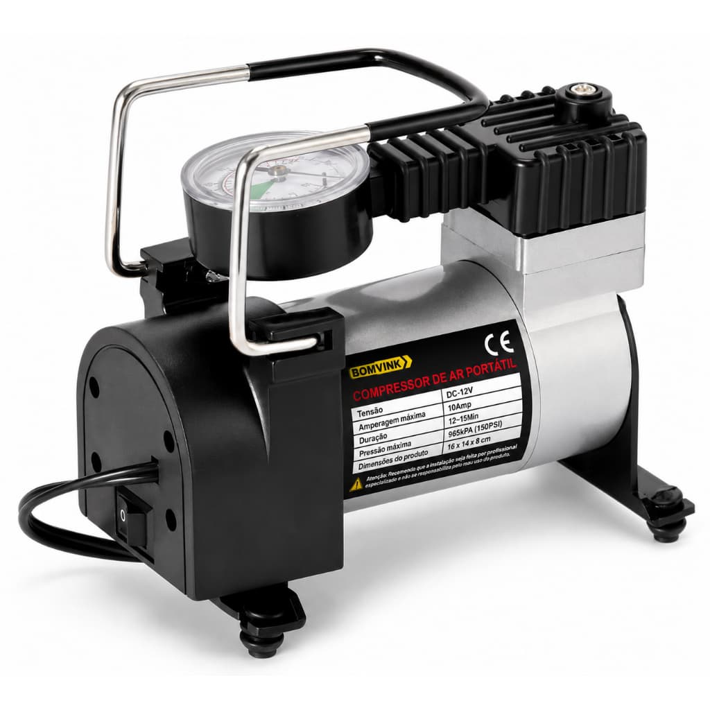 Compressor de Ar 12V Portátil para Carro Moto Bike Bomba de Ar Elétrica