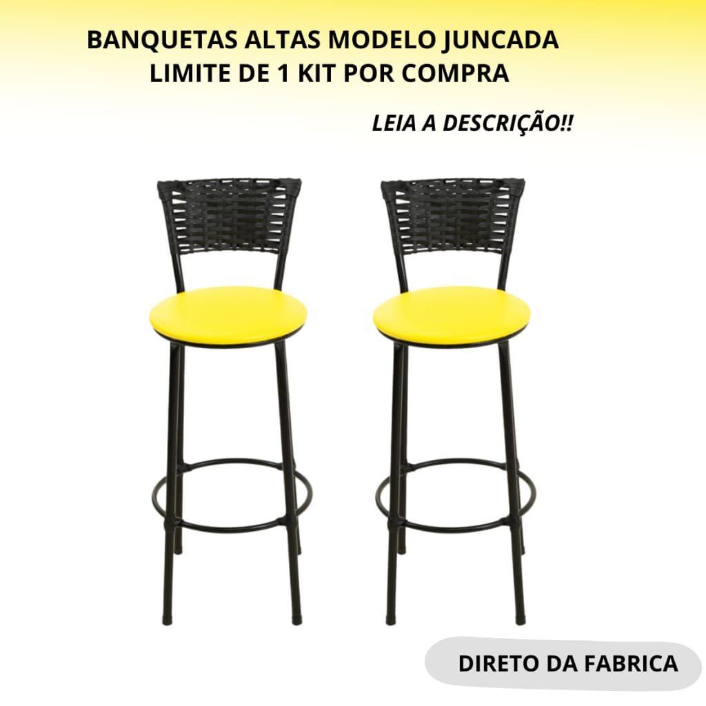 BANQUETAS ALTAS COM ENCOSTO REVESTIDOS EM FIBRA SINTETICA PRETO KIT COM 2 BANQUETAS ALTAS PARA BALCÃO COZINHA AMERICANA