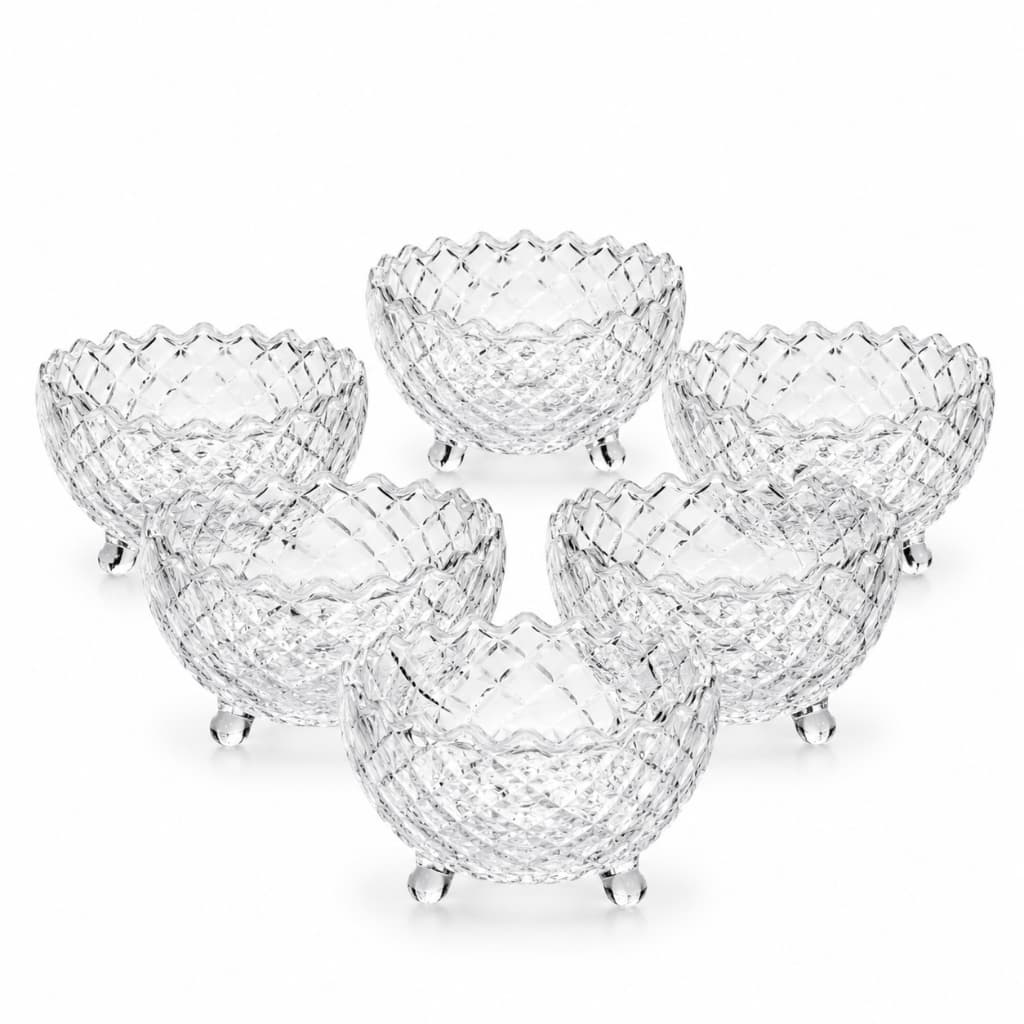 Kit 6 Bowls Michele Fantasy 250ml Vidro Cristal Elegante Mesa Posta Sobremesa Luxo