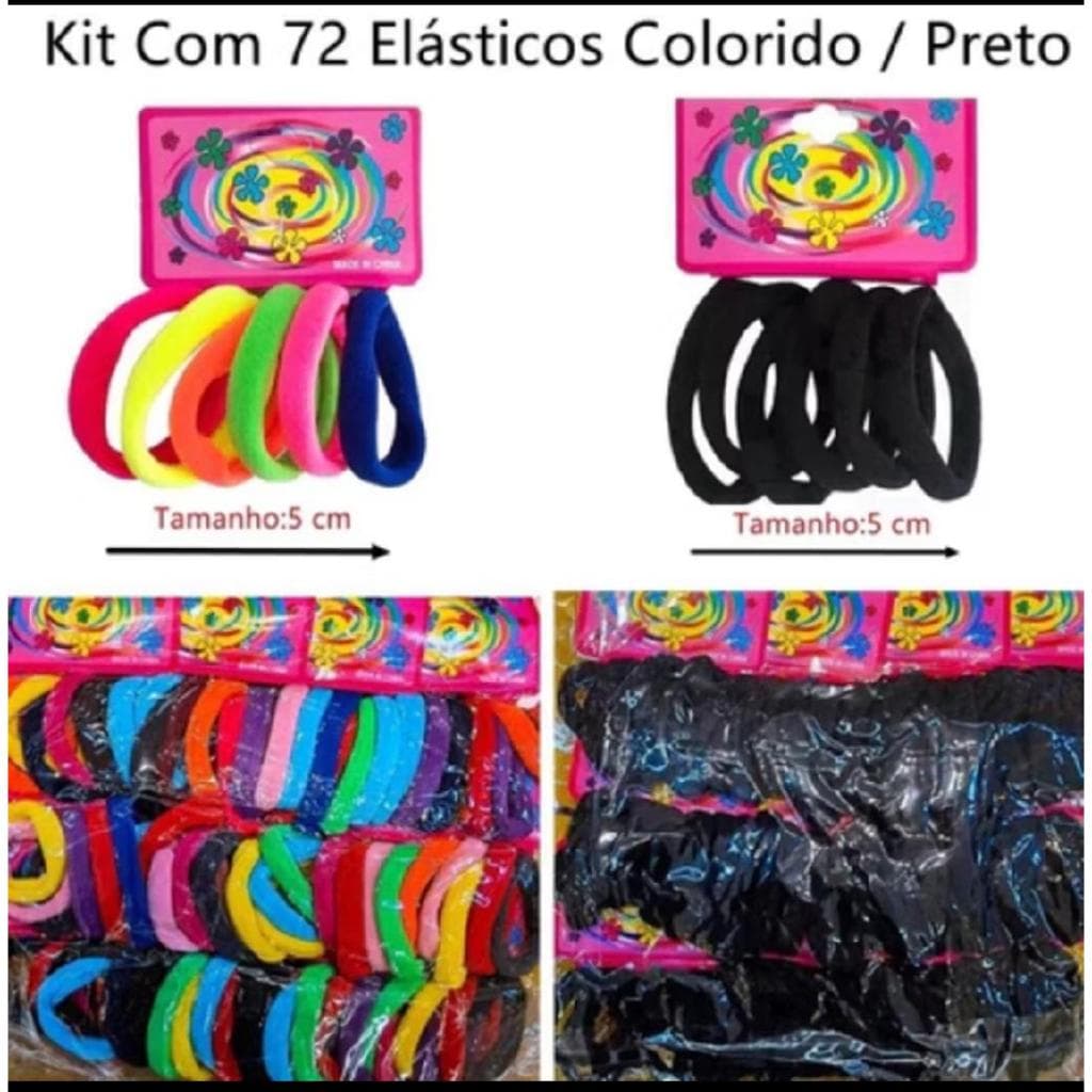 Kit 72 Elásticos de Cabelo Colorido / Rábico /Xuxinha/ de Meia/ Feminina Infantil