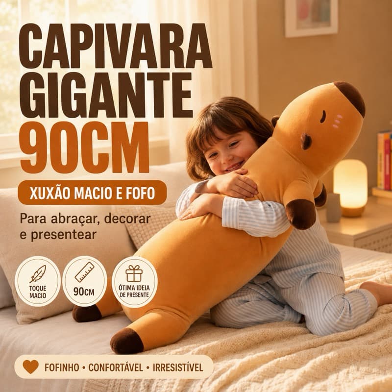 Capivara De Pelúcia Gigante 90cm Xuxão Macia Almofada Travesseiro De Corpo Presente Infantil