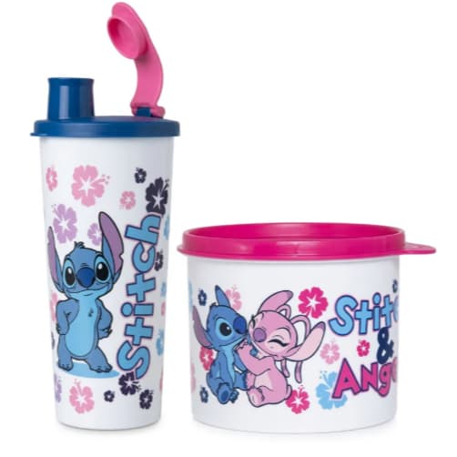 Kit Tupperware Stitch e Angel Copo + Redondinha 2 peças