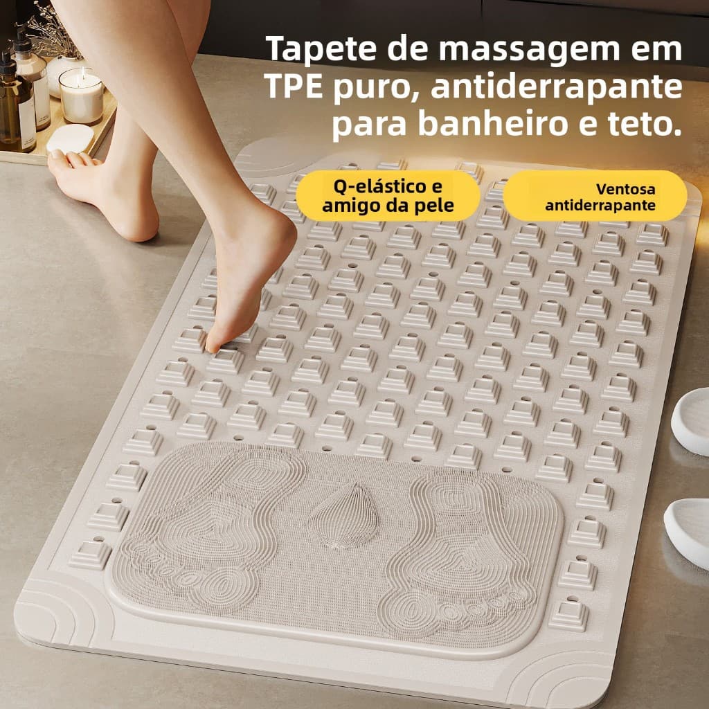 Tapete Antiderrapante Box PVC 40x70cm Ventosas Fortes Massagem para Pés Drenagem Rápida Adere na Parede
