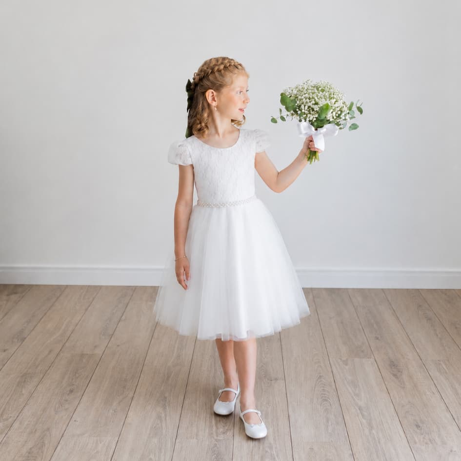 Vestido  Infantil Branco Midi Festa Daminha Casamento Dama Batizado Florista REF2216