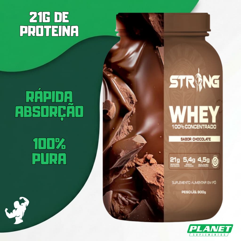 Whey 100% Concentrado 900g Strong Whey Alta Proteína Ganho de Massa Recuperação Muscular Saborosa