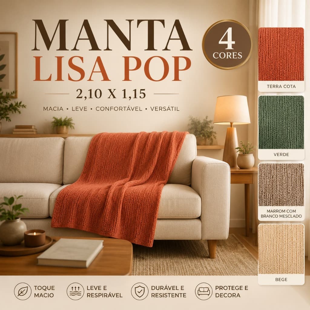 Manta para sofá Lisa POP 2,10 x 1,15 Macia Leve e Versátil