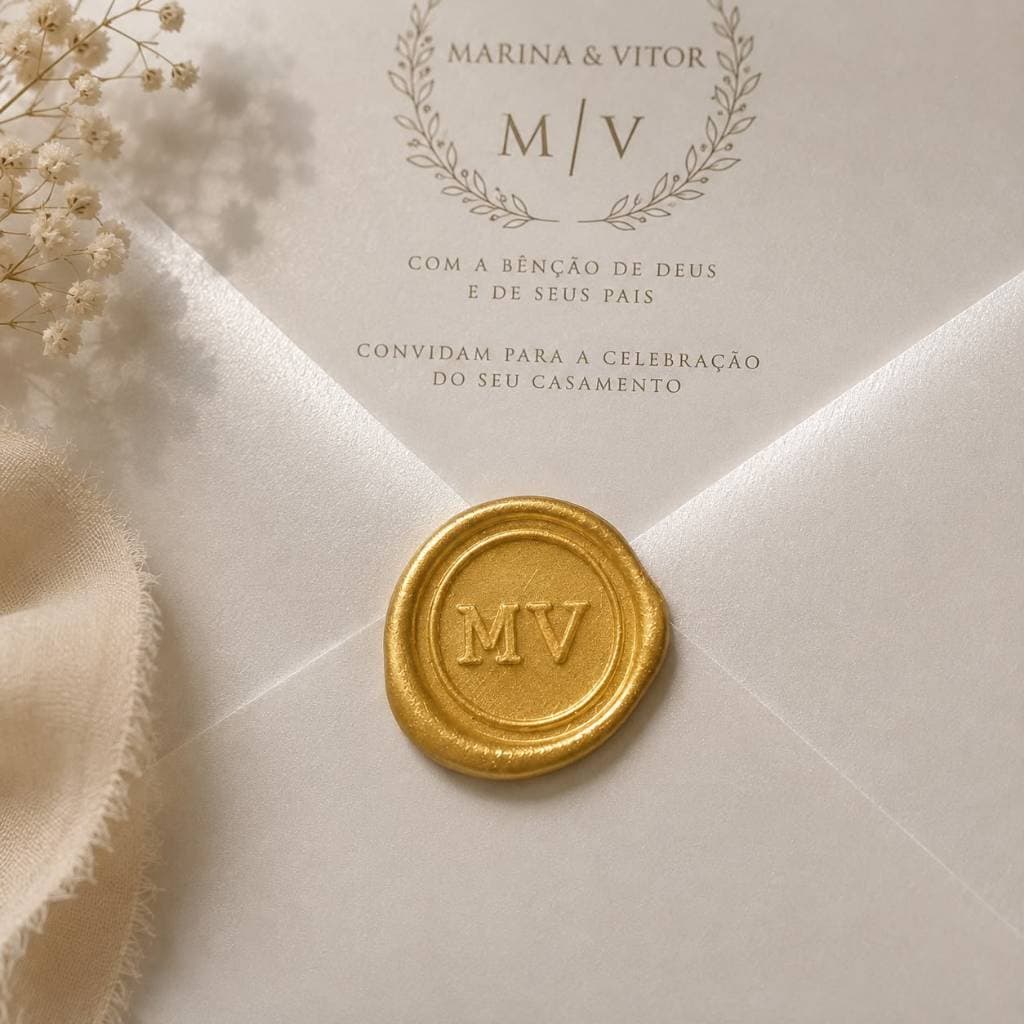 Lacre para Convite de Casamento 25un | Selo monograma personalizado em plástico