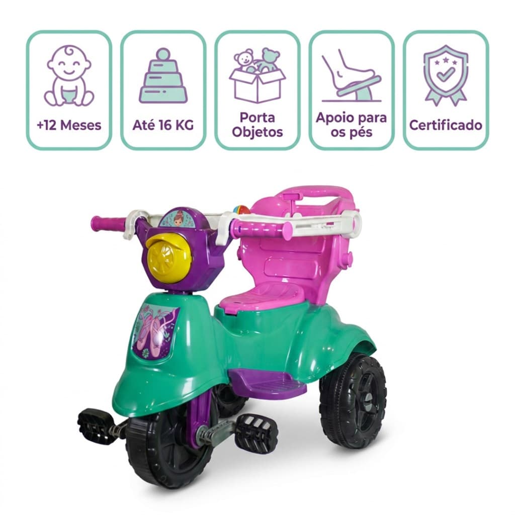 Triciclo Infantil Menino Menina Baby Scooter Passeio Motoca +12 Meses 16kg com Haste + HUB DE GAMES QR CODE | QUEEN SHOP