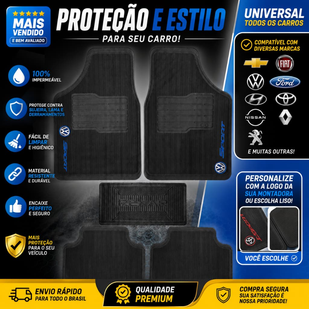 Kit Tapete Automotivo Borracha Universal Completo Impermeável Antiderrapante 5 Peças Todas Marcas tapetes para carro