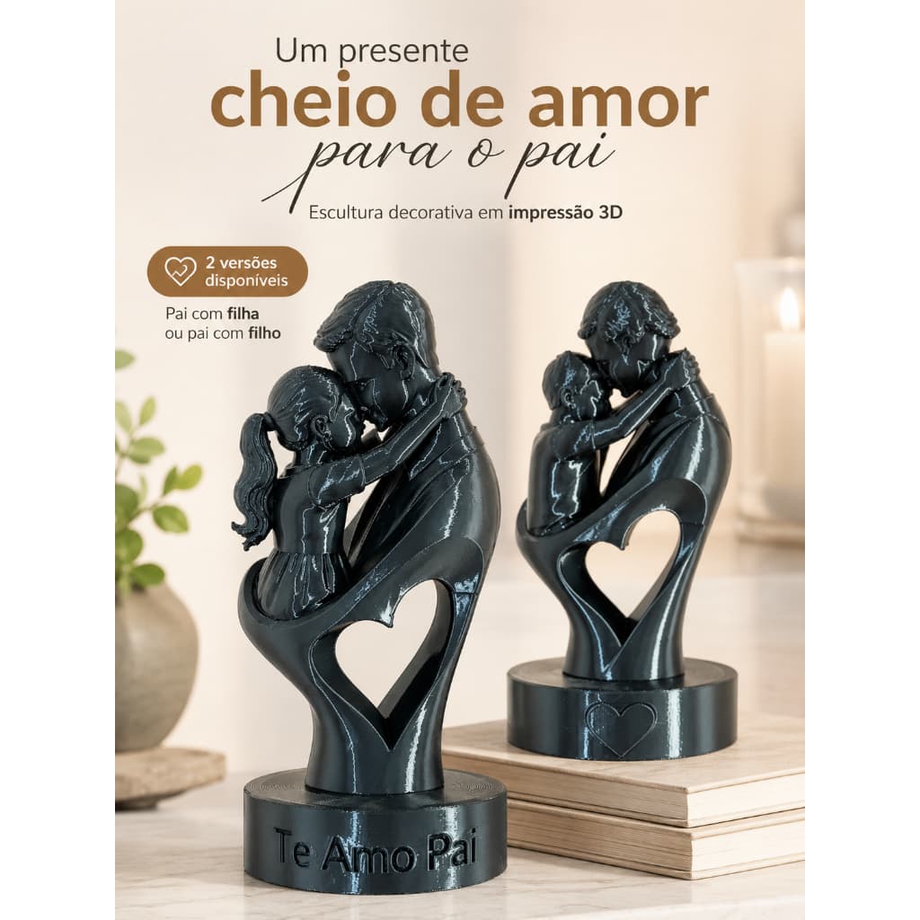 Presente Dia dos Pais Escultura Pai e Filho Filha Te Amo Pai Decoração 3D Afetiva
