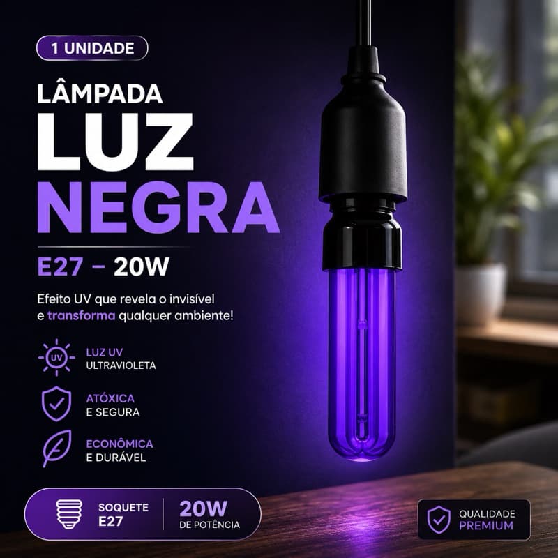 Lâmpada Luz Negra UV E27 Efeito Fluorescente Para Festas e Decoração LP002