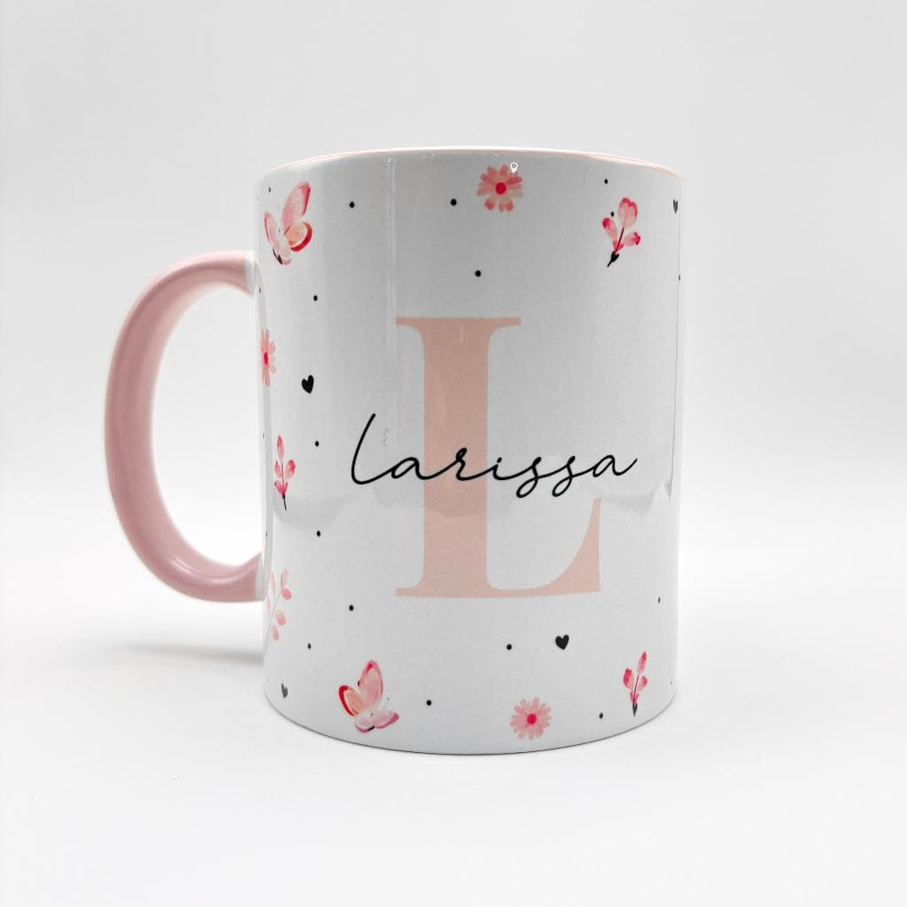 Caneca Personalizada com Nome e Inicial Floral 325ml Cerâmica