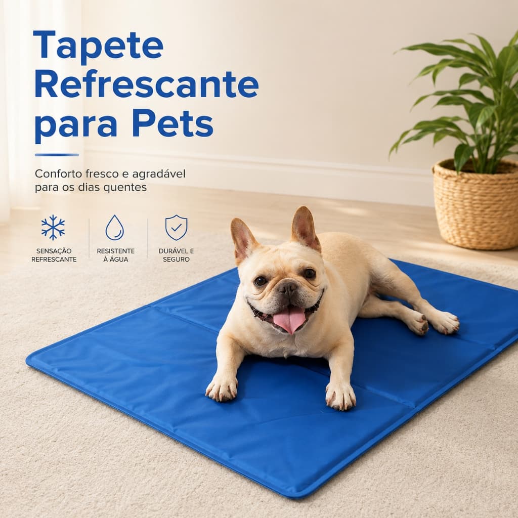 Tapete Gelado Tamanho G 65cm x 50cm para Cães e Gatos AZUL
