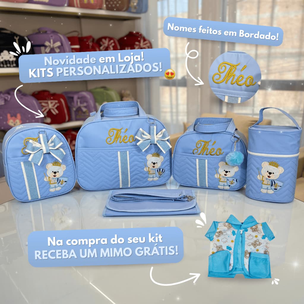Kit Bolsa Maternidade Personalizado com Nome do bebê para Meninos