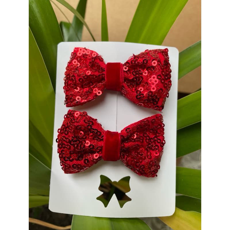 Parzinho de laço luxo | Lacinho vermelho  | Laço de brilho | Acessório para cabelo | Laço lantejoula |  Bico de pato