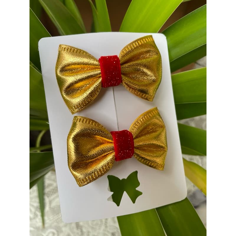 Parzinho de laço luxo | Lacinho dourado | Lacinho vermelho brilho | Acessório de cabelo menina