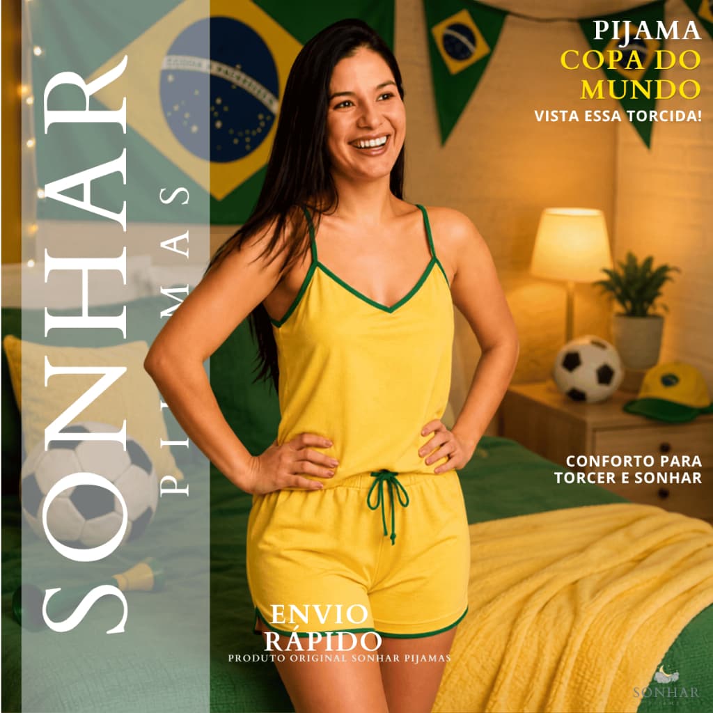 BABY DOLL FEMININO BLOGUEIRA PIJAMA COPA DO MUNDO TORCIDA BRASIL P AO GG