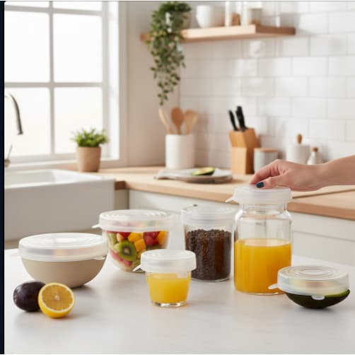 Tampa De Silicone Elastica Kit Seis Unidades Universal Potes Copos Alimentos Reutilizavel