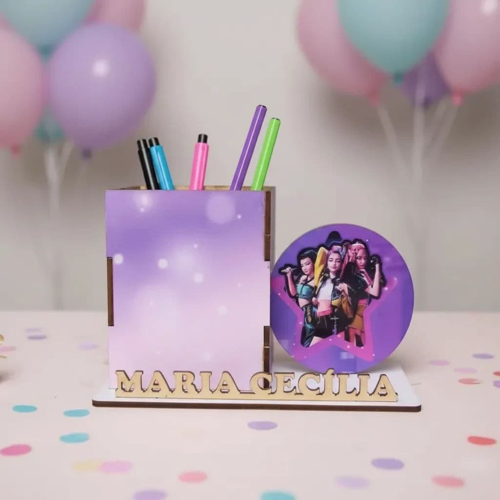Centro De Mesa Guerreiras Do K-pop Com Nome Personalizado Mdf Adesivado