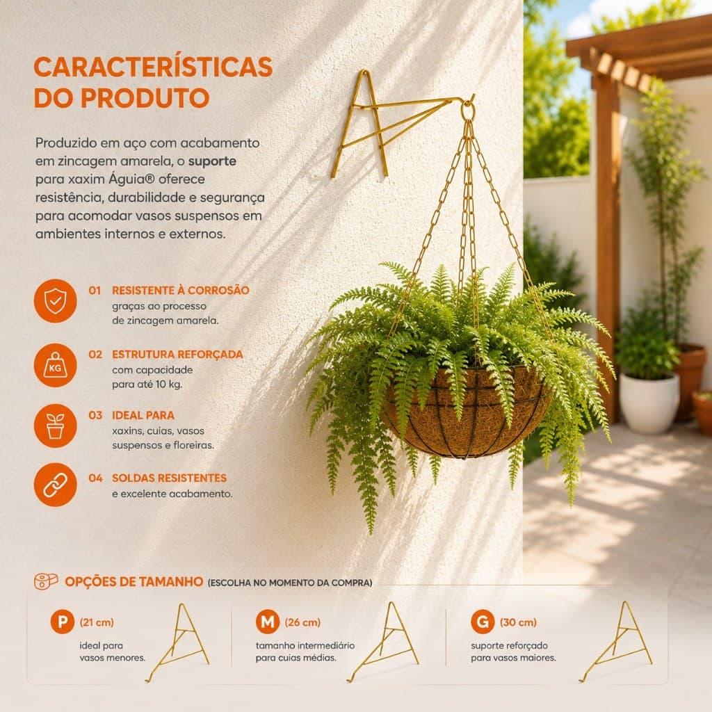 Suporte Xaxim para Vaso de Planta Suspensa Kit com 5 ou 10 Ganchos de Parede Jardim Vertical Resistente Águia