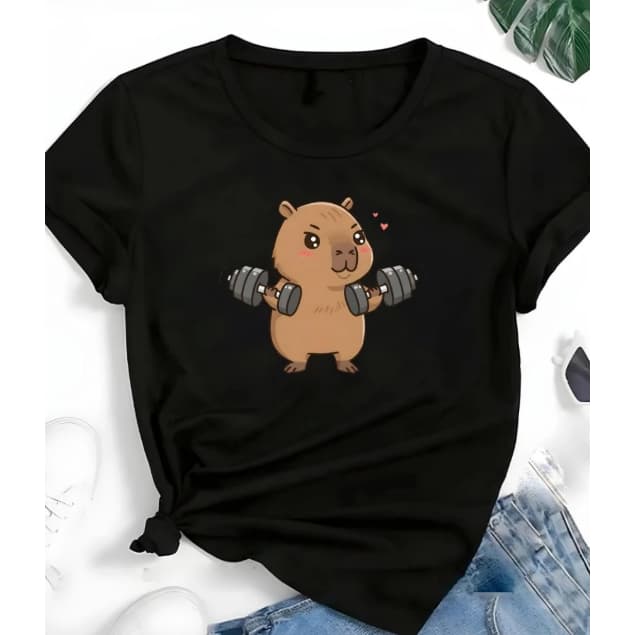 Camiseta Blusa T-shirt 100% algodão Feminina Capivara Academia Gym Camisa
