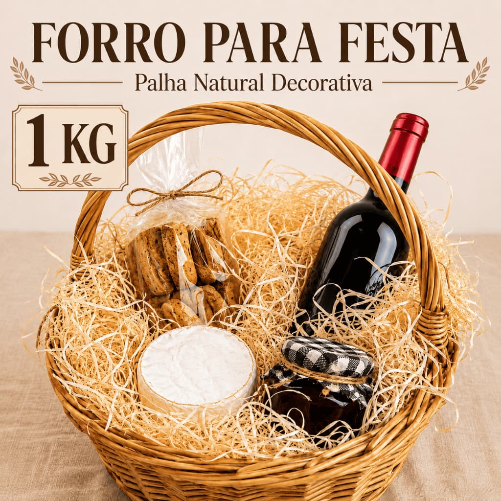 1 Kg Palha de Madeira Decorativa, Pinus Natural, Cestas, Enfeite - IDEAL PARA PRESENTES