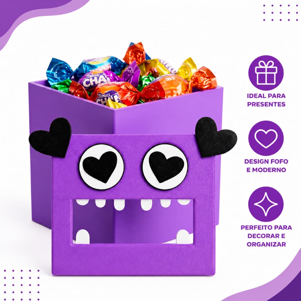 Caixa com baixa Caixinha Monstrinho com Balas Lua Cheia | Presente Infantil Criativo | Lembrancinha Festa