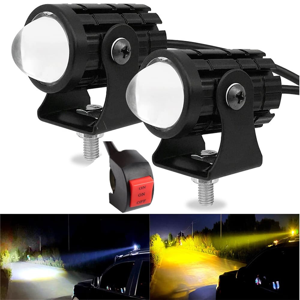 【Kit 2pecas】Par de mini faróis auxiliares universais de alta qualidade, brancos e amarelos, com LED de 20W e interruptor