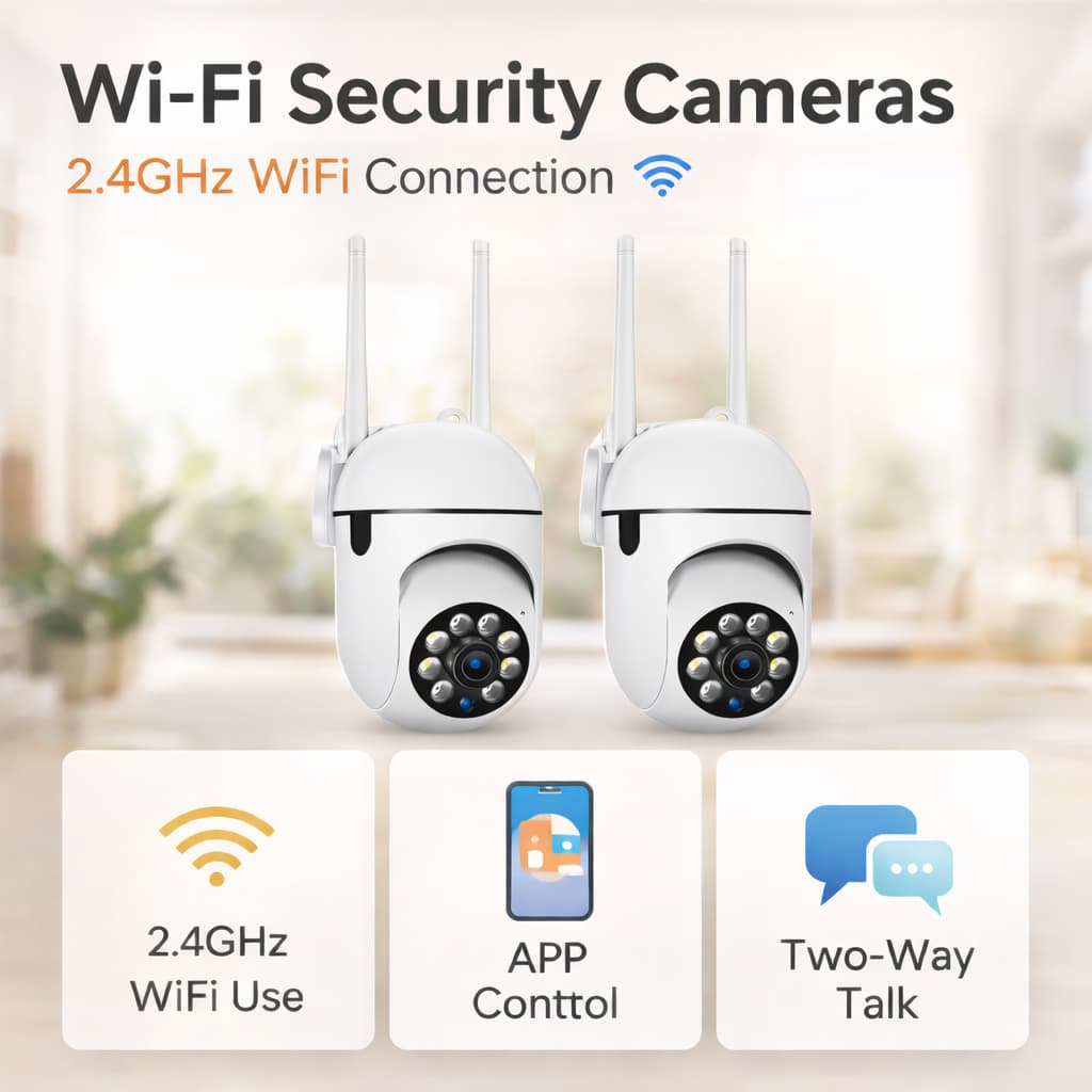 Wireless WiFi Smart Home Security Camera, HD Night Vision, Two-Way Audio Surveillance Cam