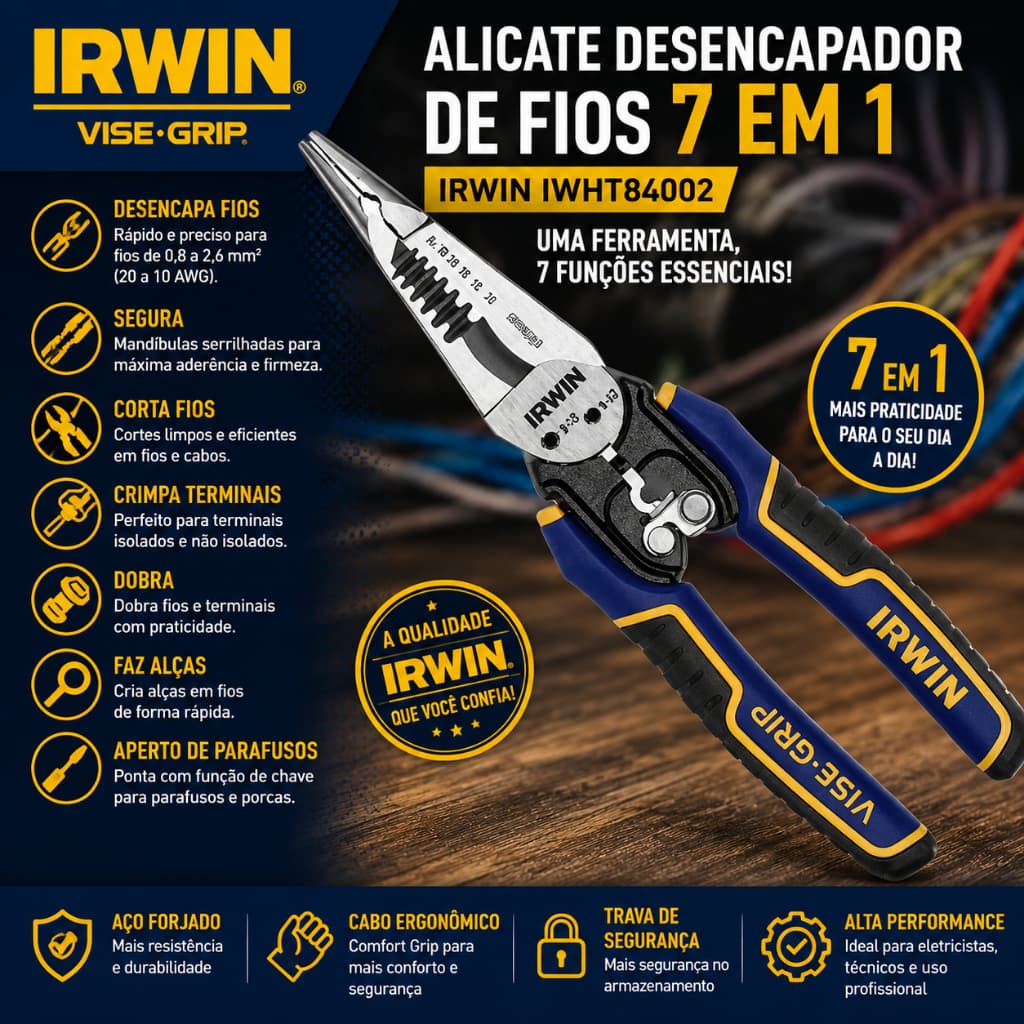 Alicate Desencapador De Fios 7 Em 1 Irwin Iwht84002
