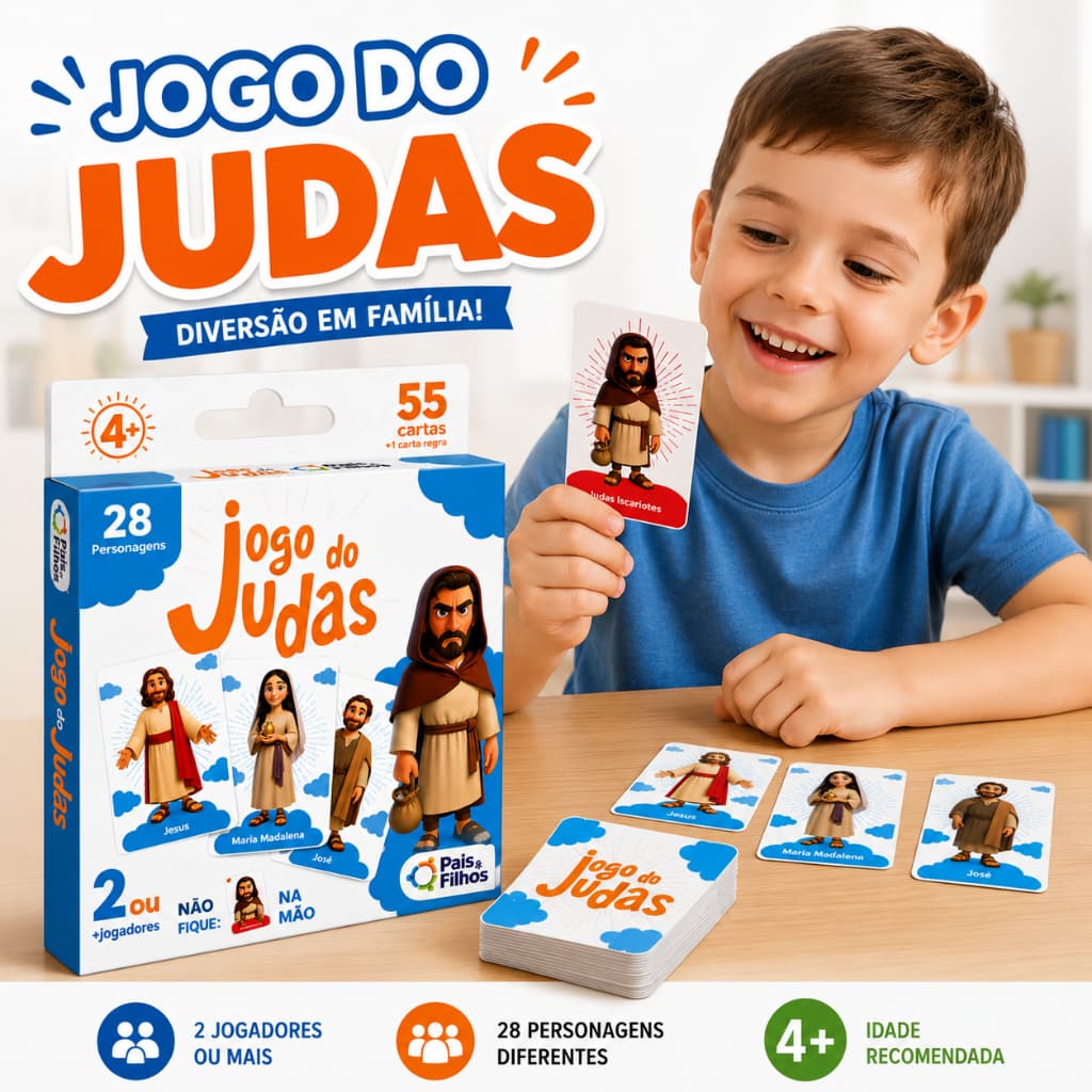 Jogo do Judas Bíblico Infantil Pais & Filhos 55 Cartas Jogo de Cartas Educativo Cristão