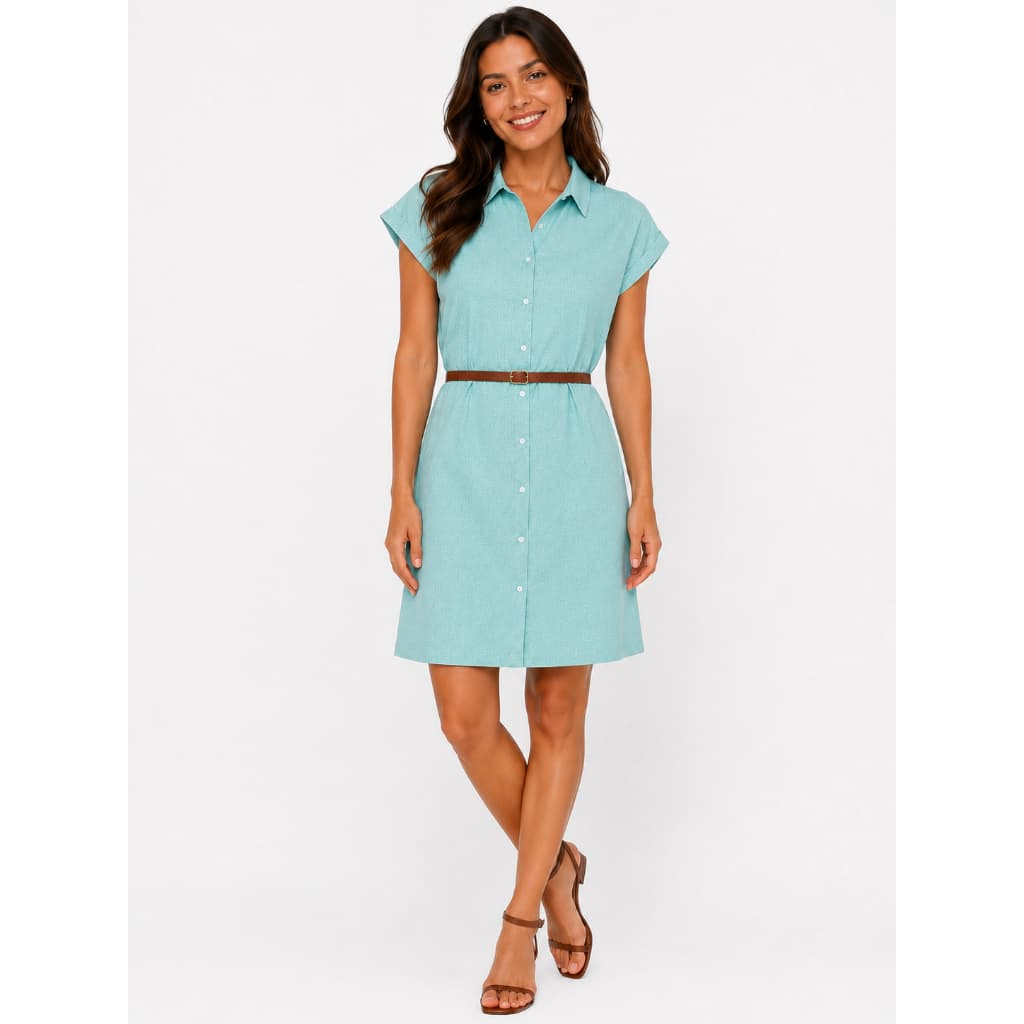 Vestido Chemise Curto Feminino Adulto Gola Bola Botões Frontais Modelagem Soltinha