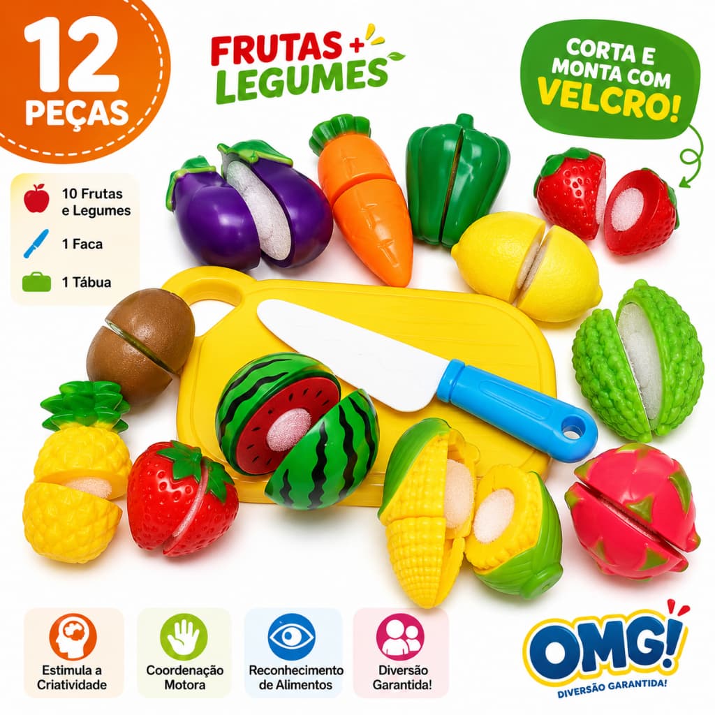 Kit comidinhas c/ VELKRO Cozinha Infantil Frutas e Legumes Brinquedo Comidinhas Crec Crec - OMG!