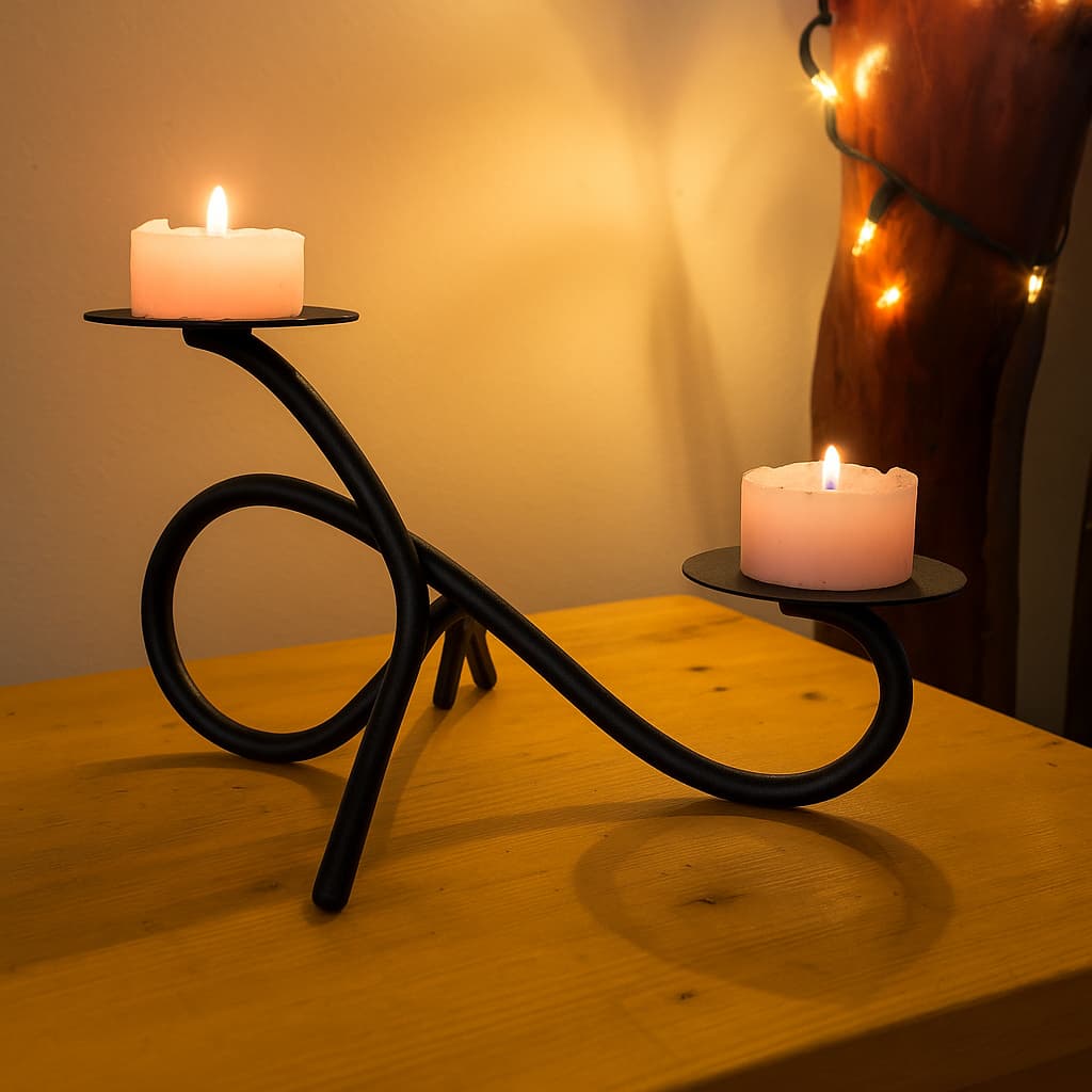 CASTIÇAL CANDELABRO ARTESANAL EM FERRO MACIÇO PRETO SUPORTE 2 VELAS