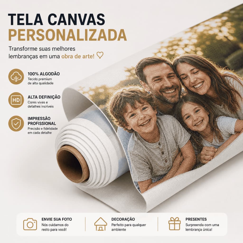 Foto Em Tela Canvas Personalizada Família Premium 100% Algodão Envie Sua Foto Sem Moldura/Chassi