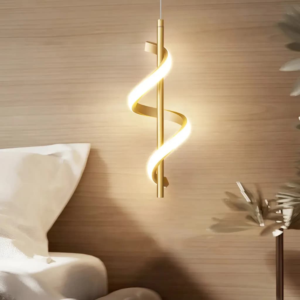 Pendente Minimalista Ondas Cabeceiras Moderno Espiral Led Estrutura Dourada 127/220V  MD638D