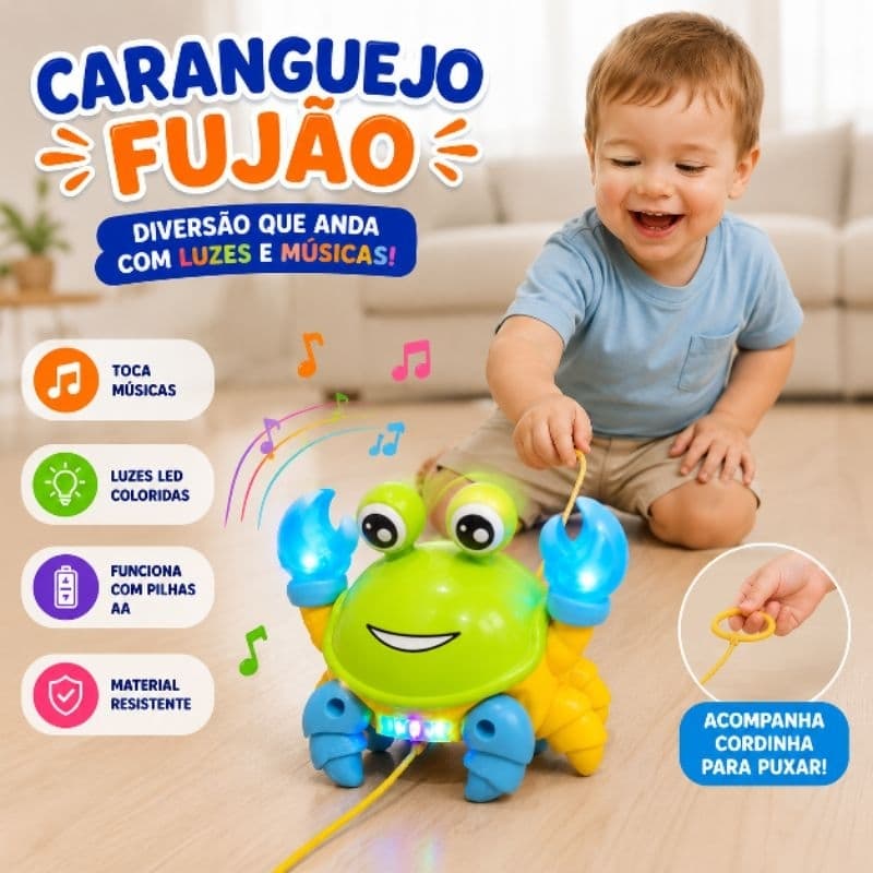Brinquedo divertido Caranguejo que anda e toca música/Brinquedo interativo/sensorial/pedagógico/Educativo