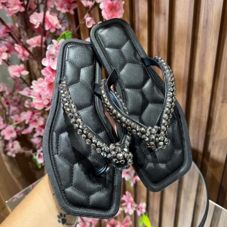 Chinelo Feminino Strass Borbado Brilhante Macio