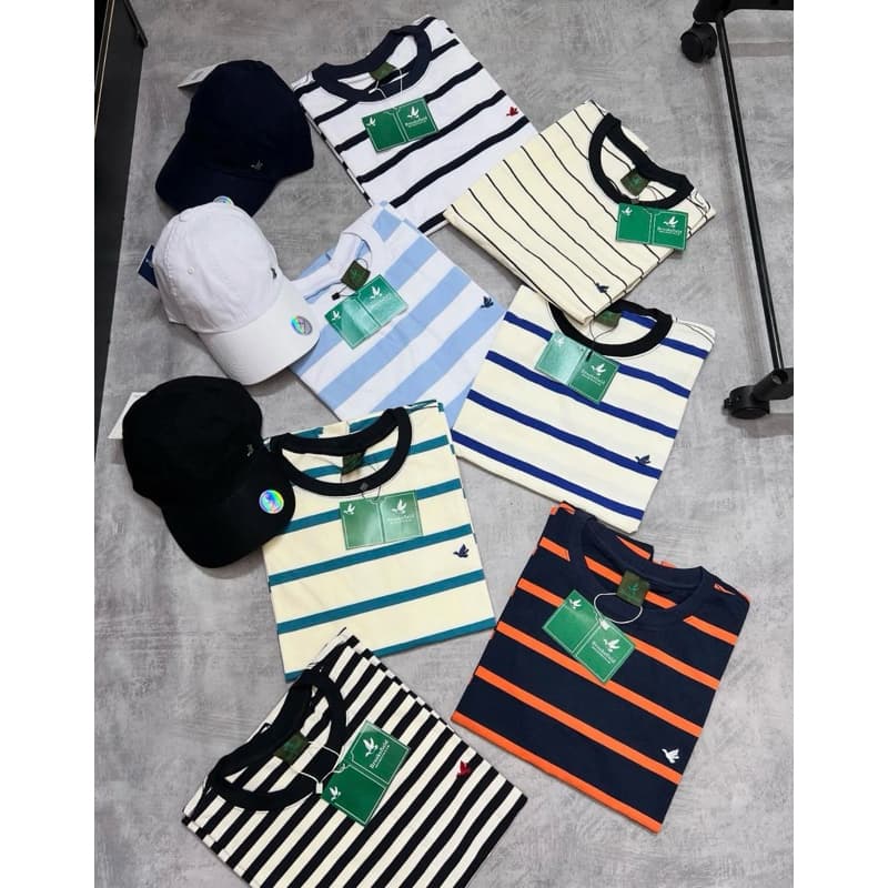 Brooks Camiseta Listrada Masculina com Detalhe de Bolsillo e Marca Brooksfield