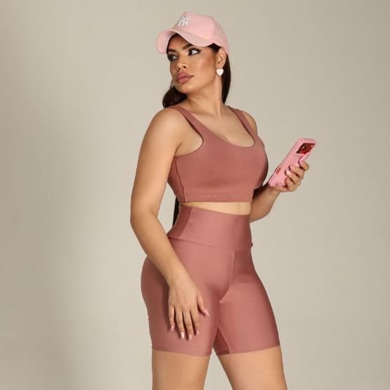 Conjunto de Short Meia Coxa Top Frente Dupla Short Cintura Alta