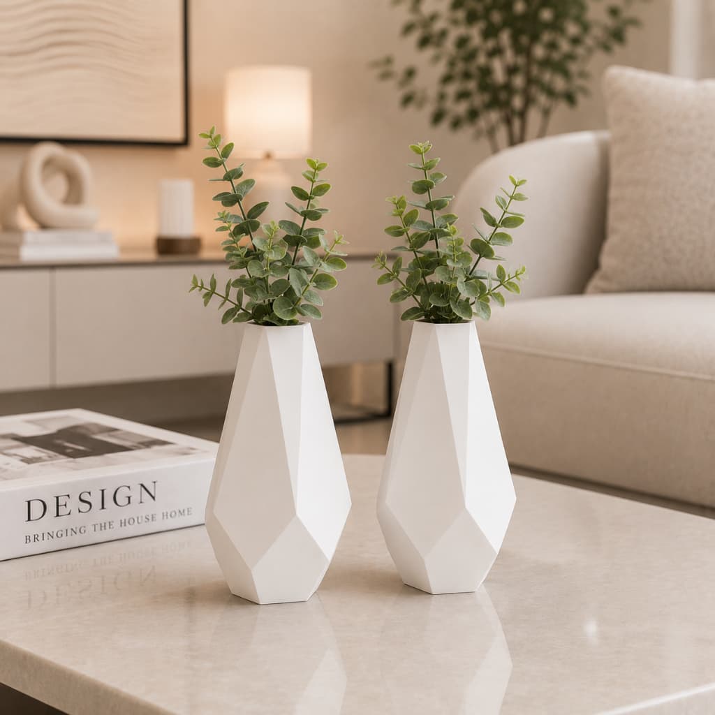Kit 2 Vasos Decorativos Mykonos Geométricos Modernos Minimalistas Sala Luxo