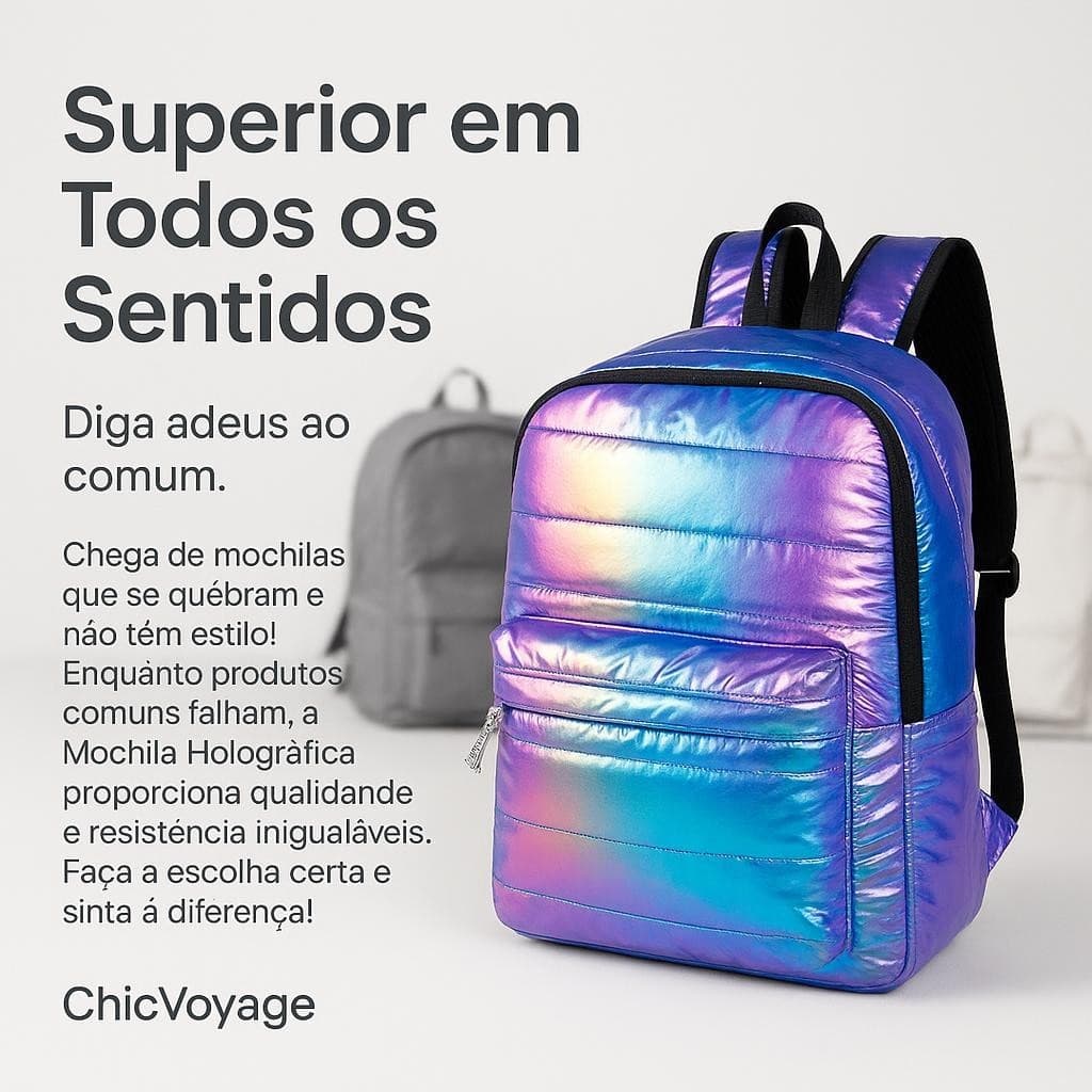 Mochila Escolar Holográfica Metalizada Feminina Casual