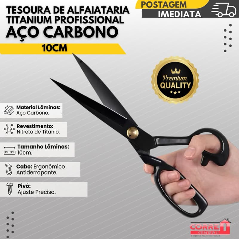 Tesoura de Alfaiataria Titanium Profissional Aço Carbono e Resistente Para Corte de Tecidos - SHEFA